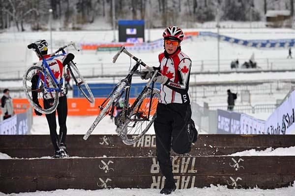 A Canadian rider runs the barriers.