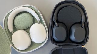 Sonos Ace and Sony WH-1000XM5 headphones in their carry cases.