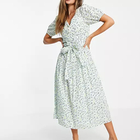 Y.A.S organic cotton tie waist midi dress in mint floral - £75 at ASOS