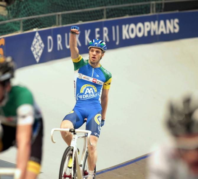 Yoeri Havik celebrates winning the Madison on day 2 of Rotterdam Six