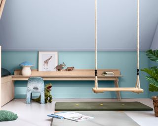 Blue children's room with swing