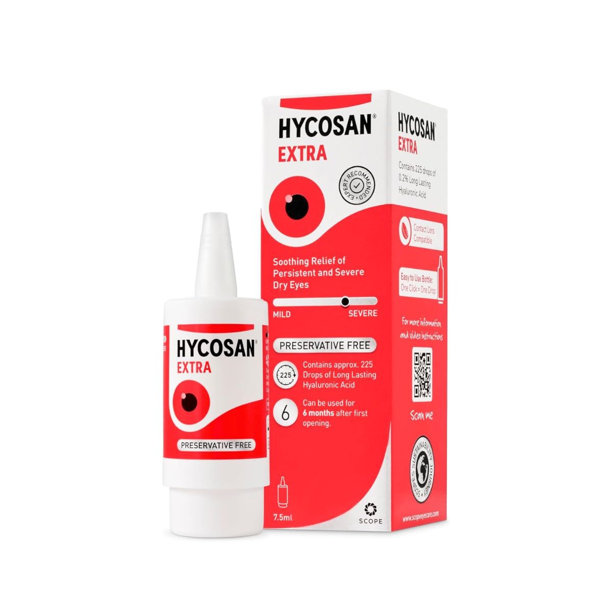 Hycosan Extra - Eye Drops with Hyaluronic Acid for Relief from Severe and Persistent Dry Eyes - Contact Lens Compatible - Preservative Free (7.5 ml (Pack of 1))