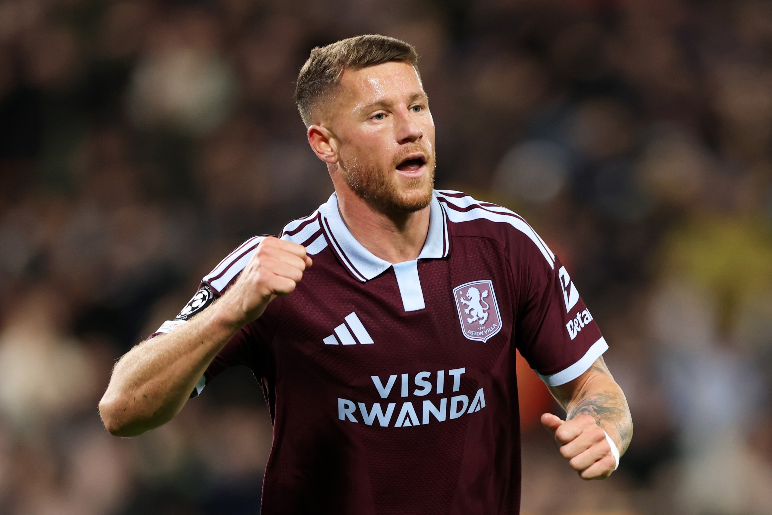 Aston Villa man Ross Barkley celebrates his goal against Viking in the Champions League