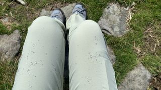 Waterproof testing on the On the Go hiking pants