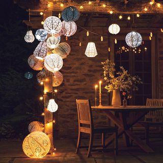 lanterns on an outdoor table