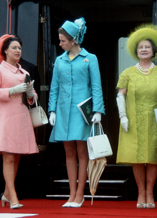 Princess Margaret, Queen Elizabeth II and The Queen Mother is seen at the investiture of Prince Charles, Prince of Wales on July 1, 1969 in Caernarvon, Wales