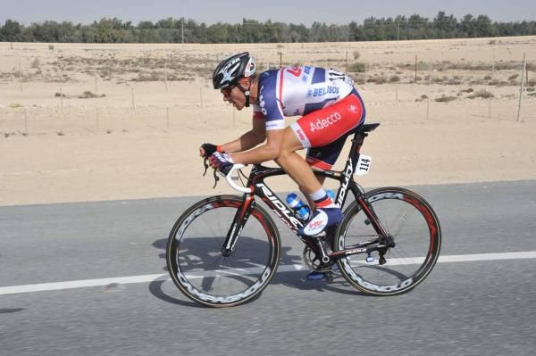 Adam Hansen (Lotto Belisol) on the offensive on day one of the Tour of Qatar.