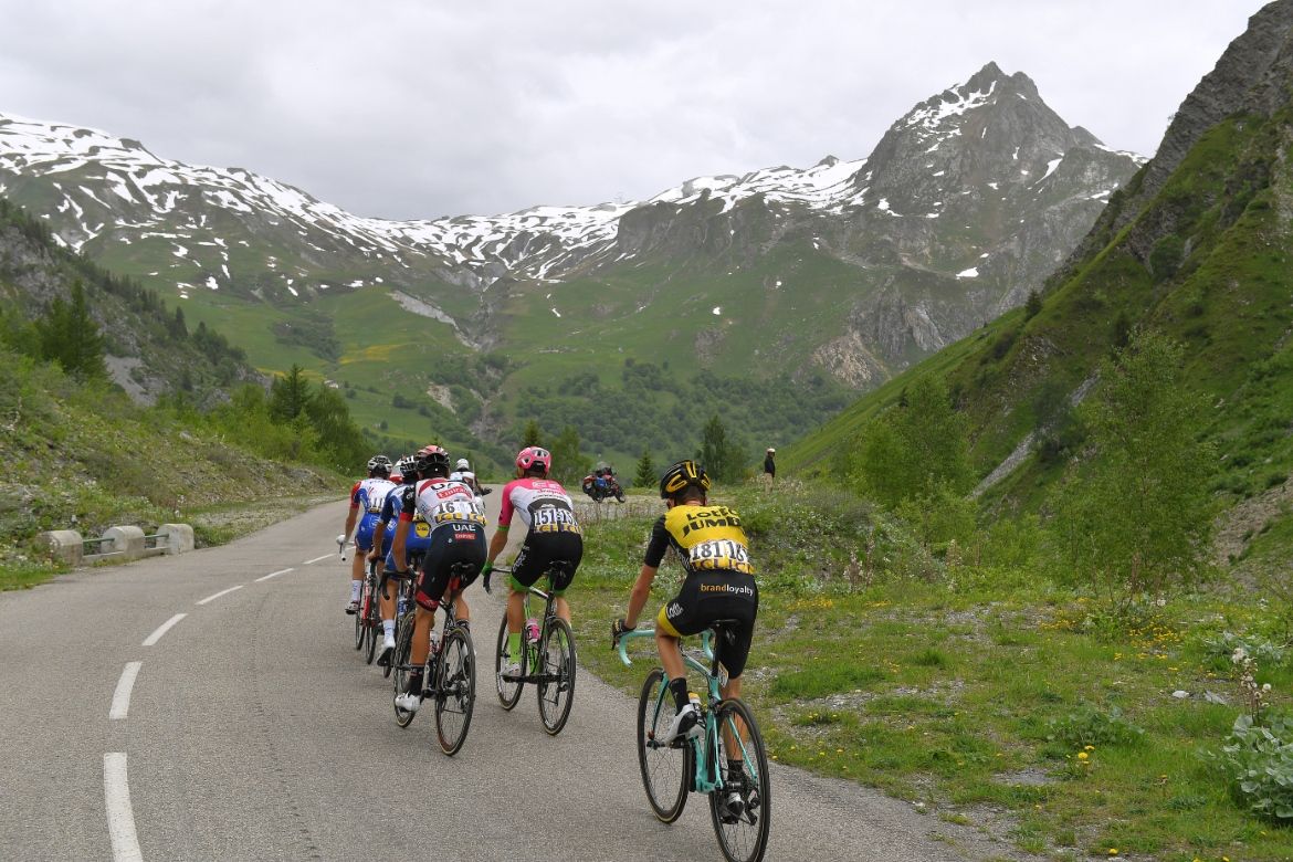 The snow-peaked Alps loom ahead of the breakaway