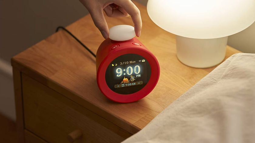 A promotional image of Nintendo&#039;s Alarmo alarm clock.