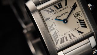 A closeup of a luxury Cartier watch