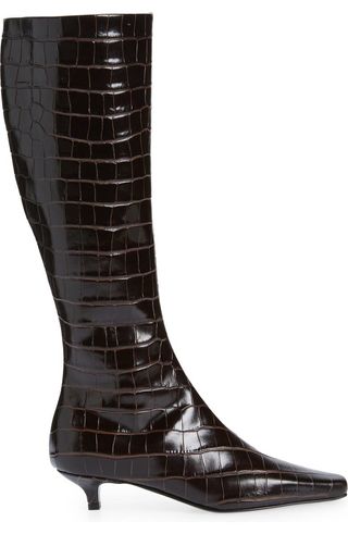 The Slim Croc Embossed Kitten Heel Knee High Boot