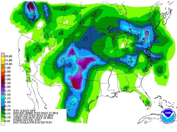 Precipitation forecast map may 2014