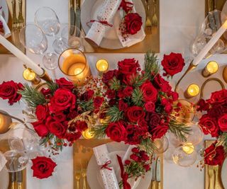 A Christmas table floral centerpiece