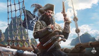Assassin's Creed Black Flag Resynced key art showing famous pirate Blackbeard