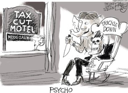 Political cartoon U.S. GOP tax reform GOP trickle down wealthy American Psycho
