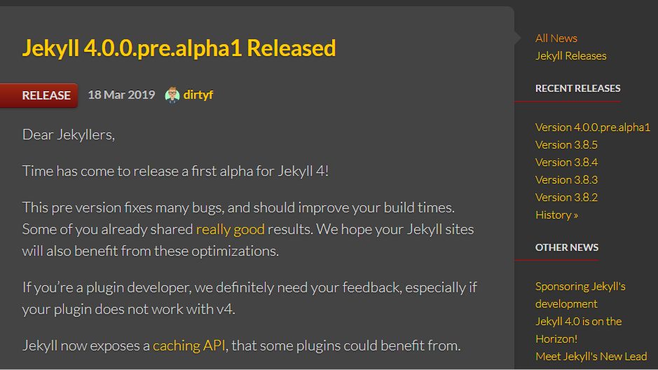 Jekyll new release page
