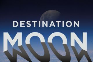 National Air and Space Museum logo for "Destination Moon," set against a photo of the moon from Earth orbit.