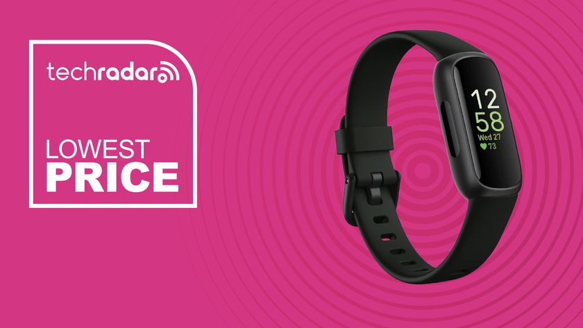 The Fitbit Inspire 3 on a pink background with text saying Lowest Price.