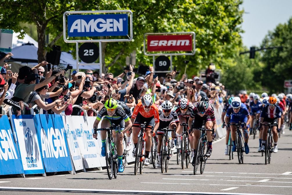 Kendall Ryan (Team Tibco) on her way to winning stage 1 of the 2018 Amgen Women's Race