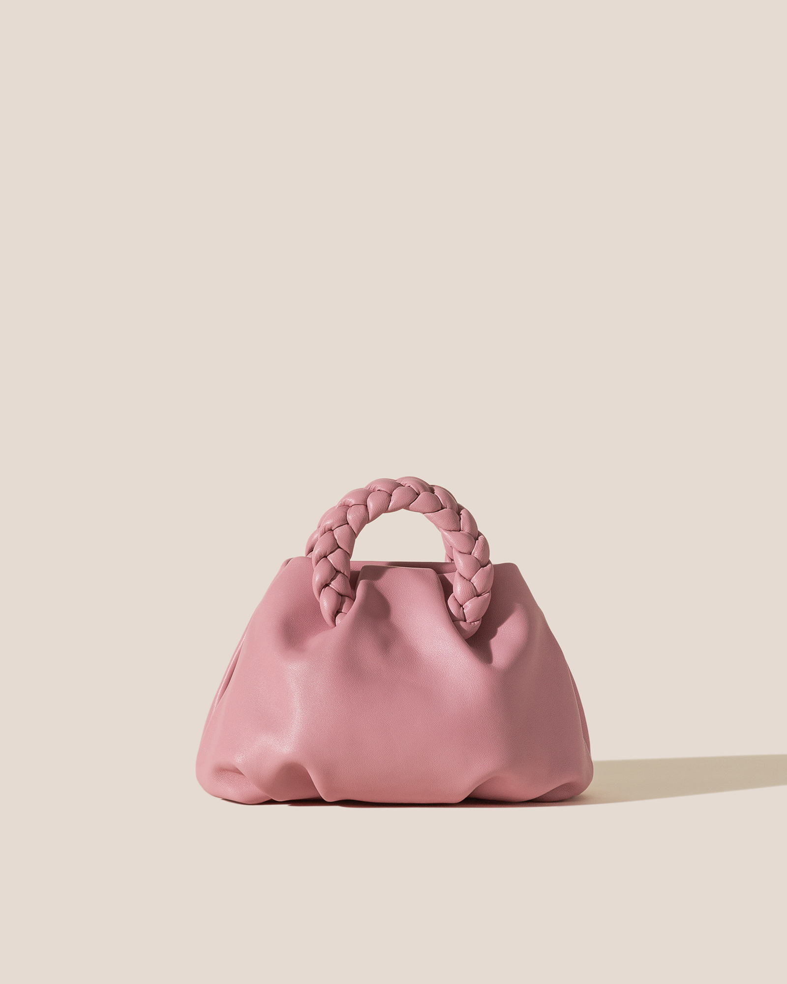 Bombon - Plated-Handle Leather Handbag - Dusty Pink