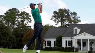 Tiger Woods on the 10th hole at Augusta National during a practice round for the 2020 Masters