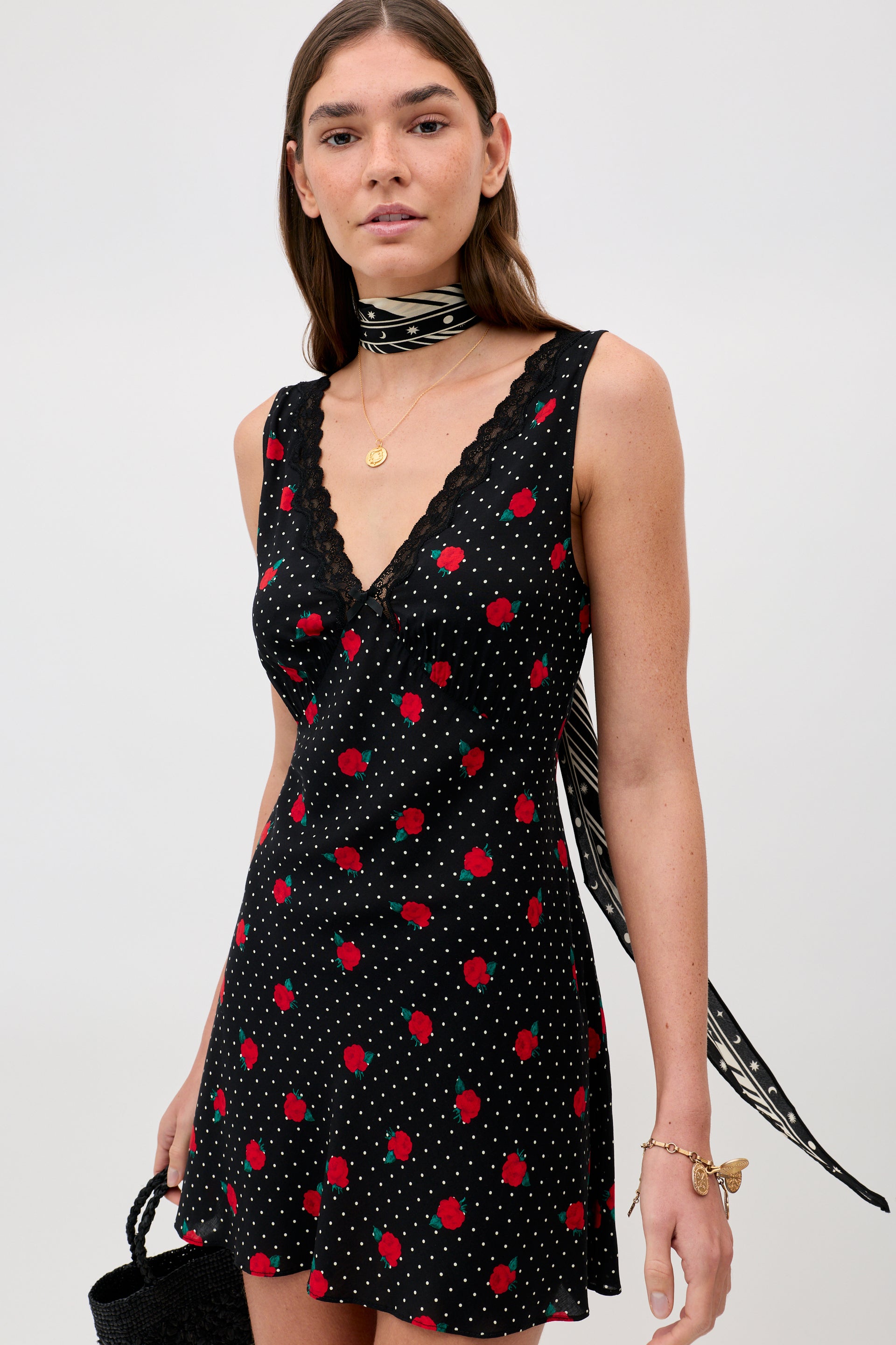 Leighton Mini Dress in Rose Spot Black