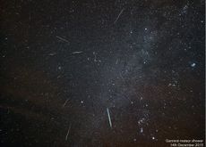 Astrophotographer Kevin Lewis produced this composite image of the Geminid meteors using exposures taken on the island of Anglesey, off the northwest coast of Wales, on Dec. 14, 2015.