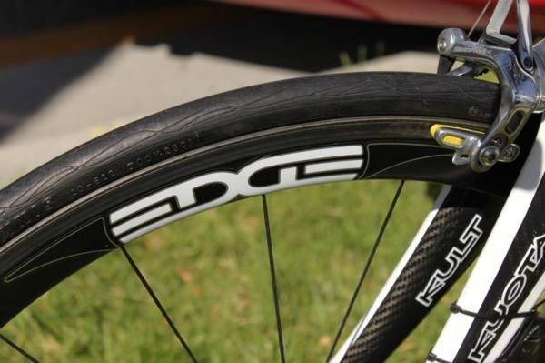 Edge's 45 clincher is the team's go to wheel, though, it hasn't completed the UCI's wheel testing protocol, creating problems here at ATOC.