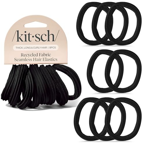 Kitsch Hair Ties No Damage - Strong, Stretchy Hair Bands | Soft Nylon Ponytail Holders, Snag-Free Rubber Bands, Perfect for Updos &amp;amp; Braids | Ideal Gifts for Women - Black, 8pcs