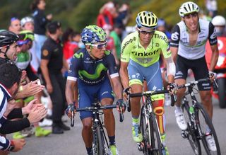 Nairo Quintana rides ahead of Alberto Contador during stage 10 at the Vuelta