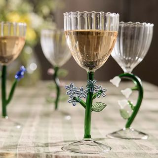 Anthropologie wine glasses with floral stems