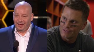 Jeff Ross and Tom Brady in a side-by-side photo.