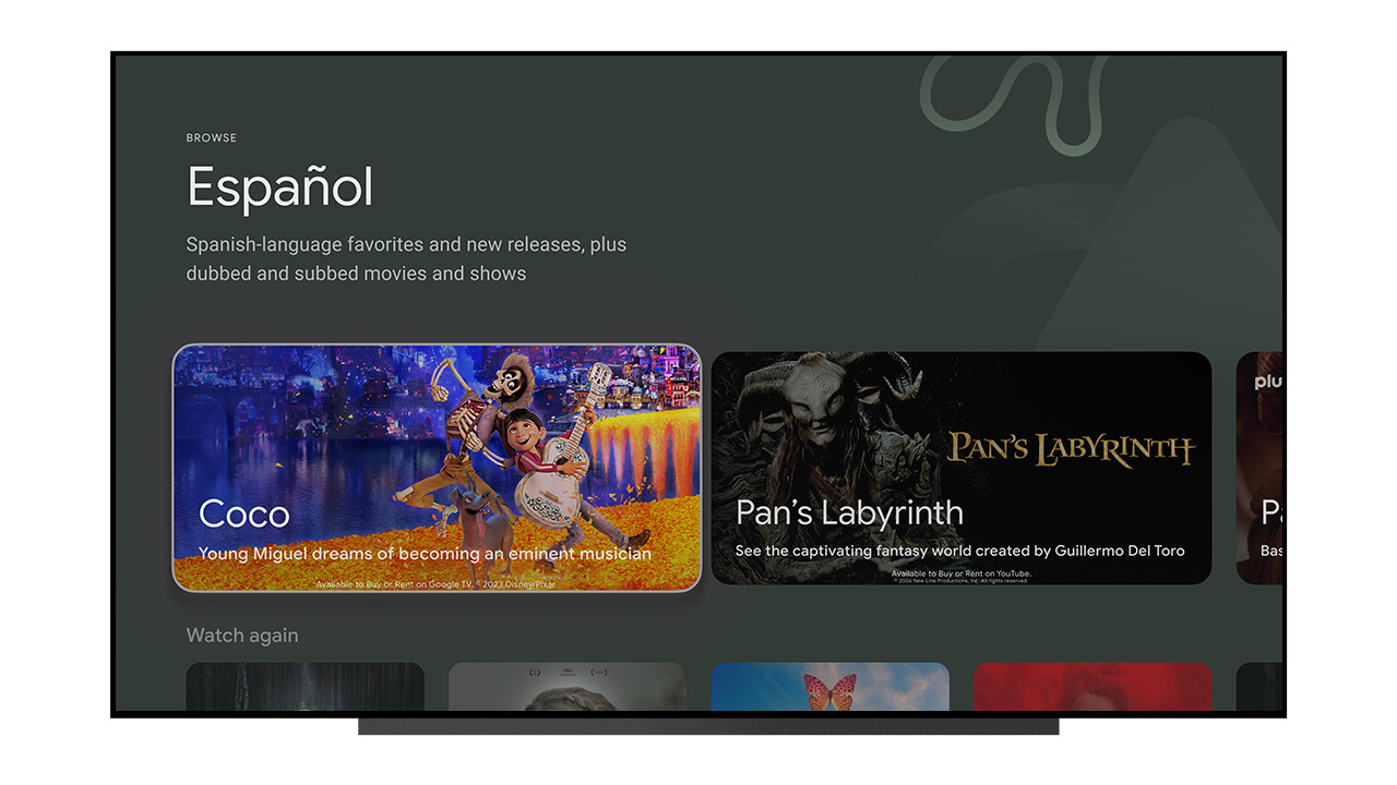 Nova página em espanhol do Google TV