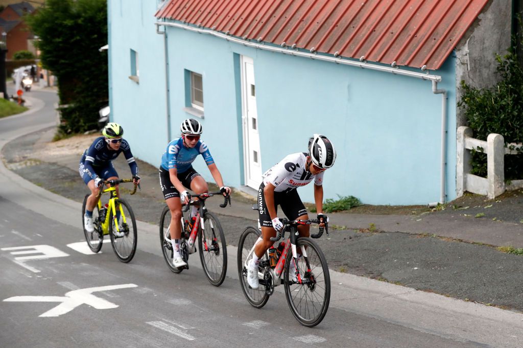 OUDENAARDE BELGIUM OCTOBER 18 Coryn Rivera of The United States and Team Sunweb Liane Lippert of Germany and Team Sunweb UCI Best Young Jersey during the 17th Tour of Flanders 2020 Ronde van Vlaanderen Women Elite a 1356km stage from Oudenaarde to Oudenaarde RVV20 FlandersClassic on October 18 2020 in Oudenaarde Belgium Photo by Bas CzerwinskiGetty Images