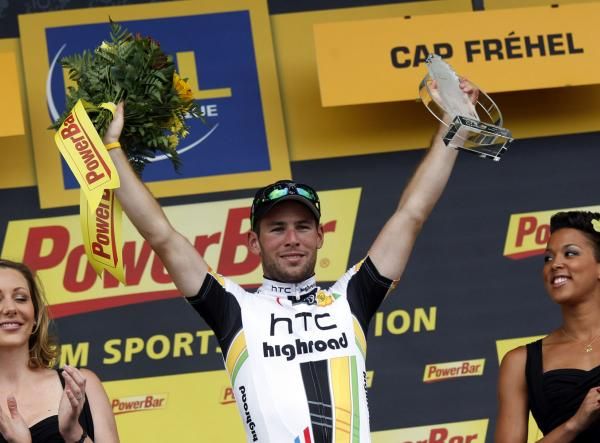 Mark Cavendish on the podium
