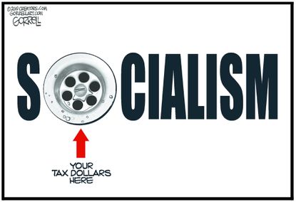 Political Cartoon U.S. Socialism democrats taxes drain