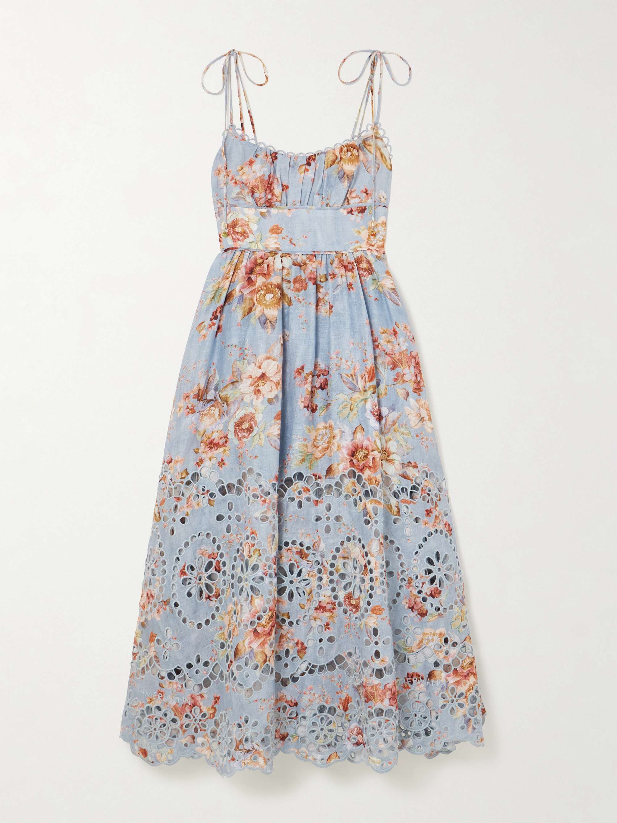 Awaken Floral-Print Broderie Anglaise Linen Midi Dress