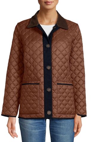 Lands' End Women's Reversible Barn Quilted Jacket Medium Black/rustic Brown