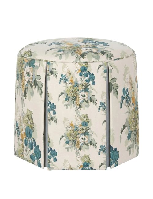 Evans Blue Sage Linen Skirted Ottoman