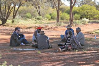 Researchers have found that Aboriginal Australians are some of the oldest living populations on Earth. Here, Eske Willerslev talks to Aboriginal elders n the Kalgoorlie area in southwestern Australia in 2012.