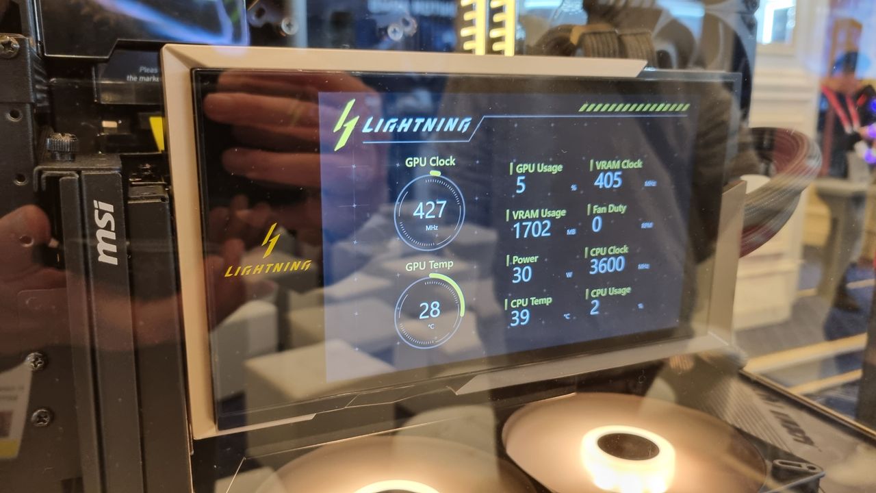 The 8-inch display on the MSI GeForce RTX 5090 32G Lightning Z