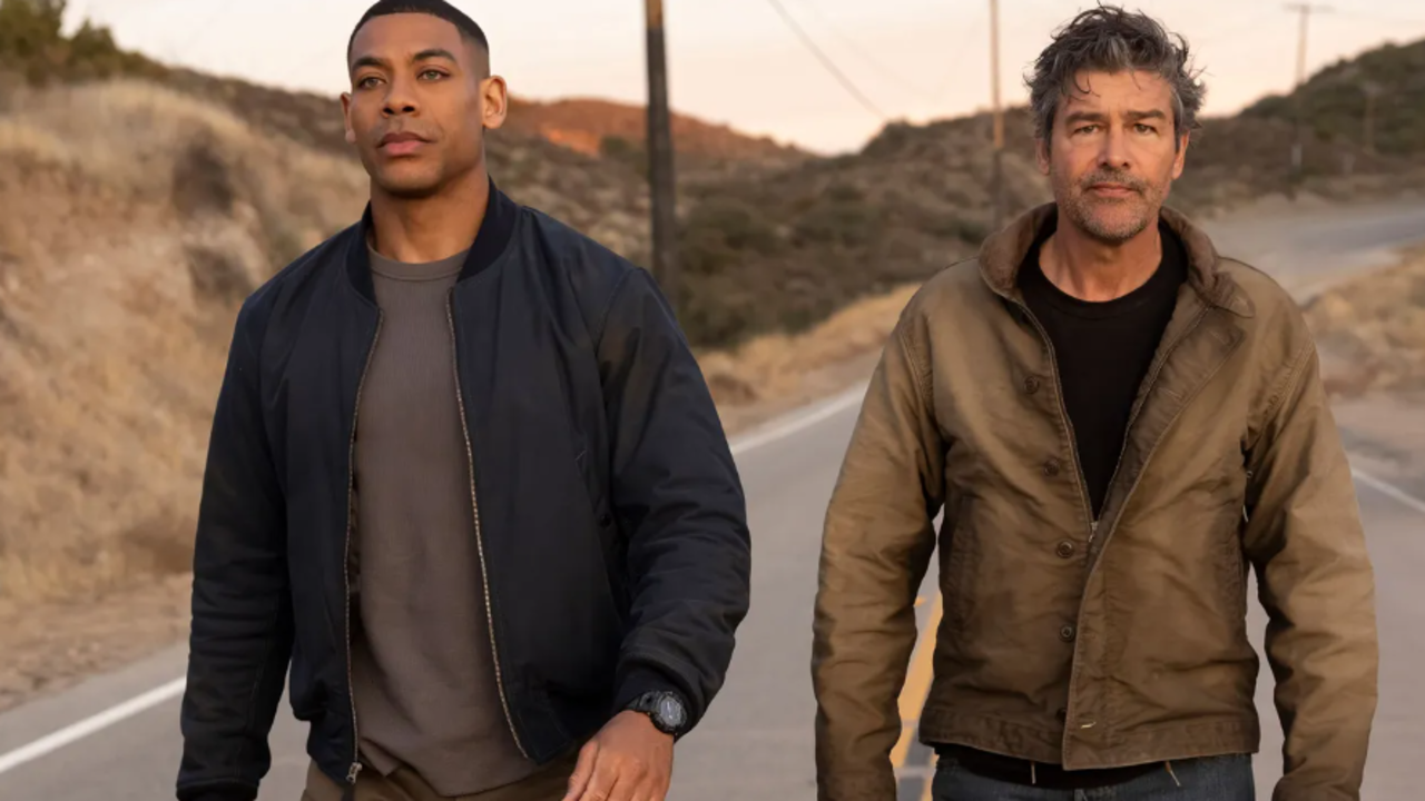 Screenshot showing Kyle Chandler as Hal Jordan and Aaron Pierre as John Stewart in the upcoming Max show Lanterns.
