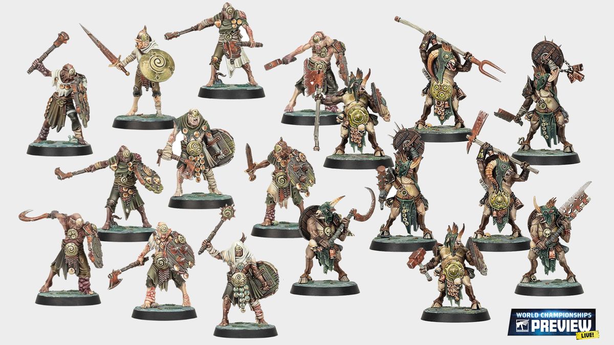 Nurgle cultists and Pestigor models on a plain background, with World Championship Preview logo in the bottom corner