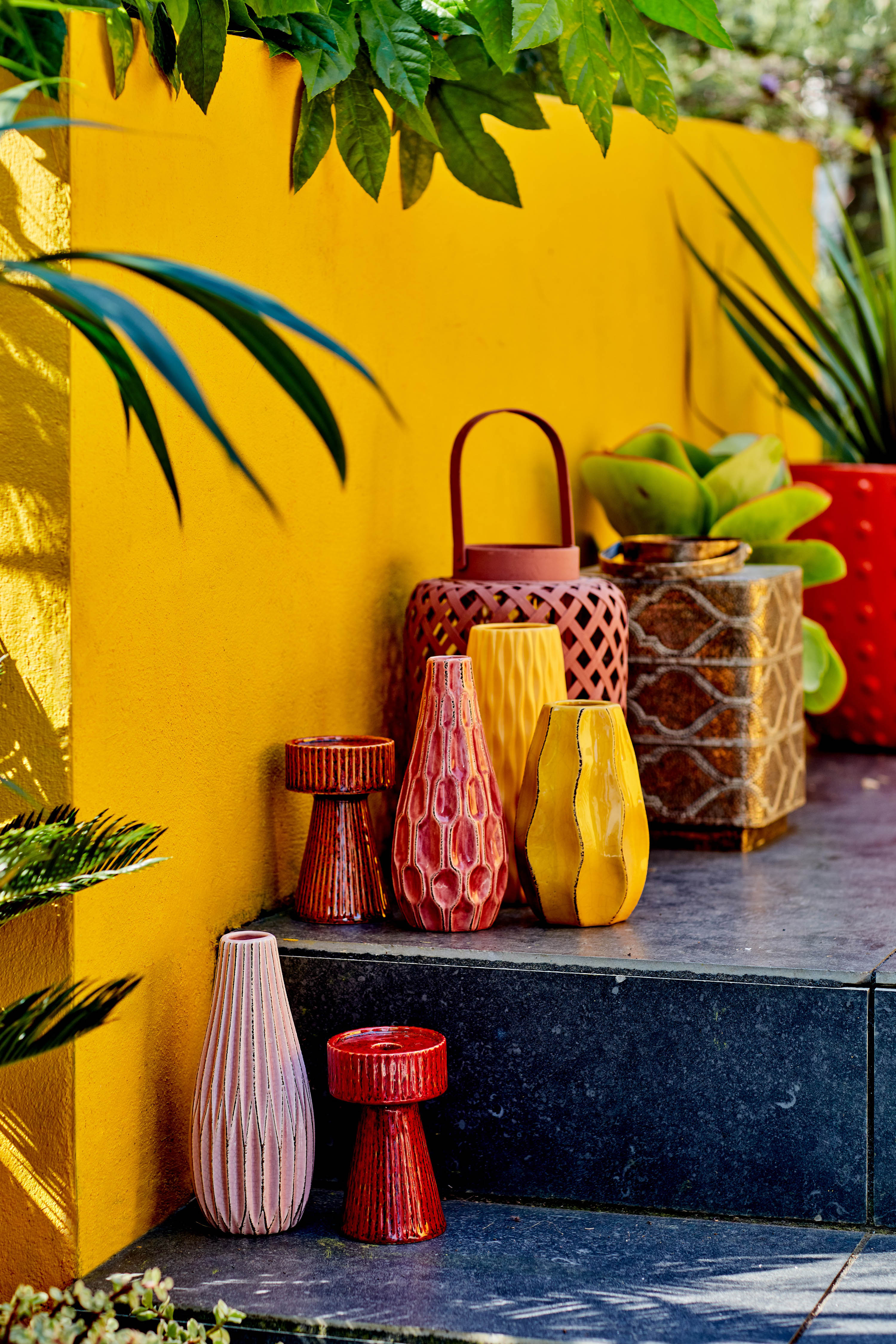 colourful containers on steps