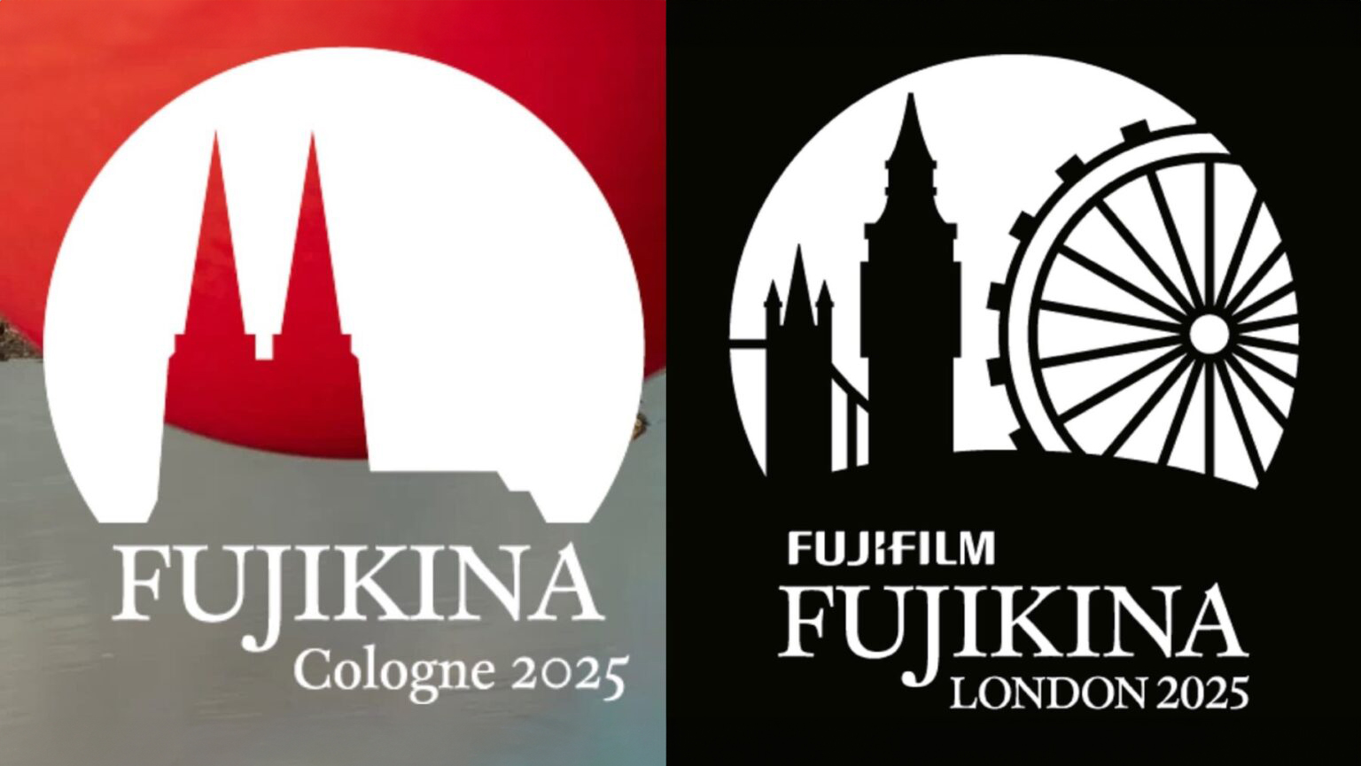 Fujikina Cologne 2025 and London 2025 logos side-by-side