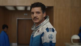 Pedro Pascal's Reed Richards wearing Fantastic Four-labeled astronaut suit