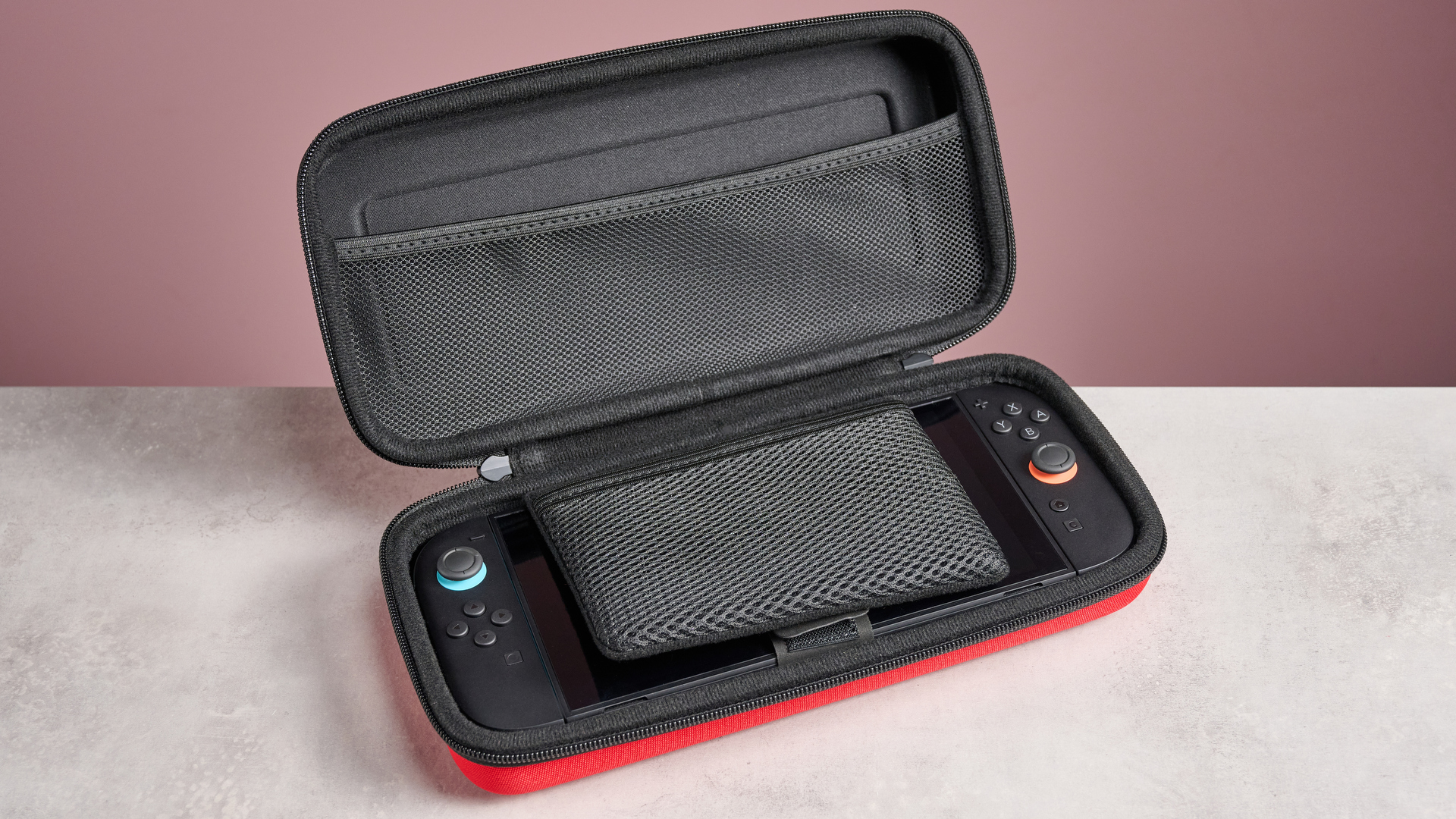 The inside of the Nacon Hard Carrying Case for Nintendo Switch 2, showing the Switch 2 within.