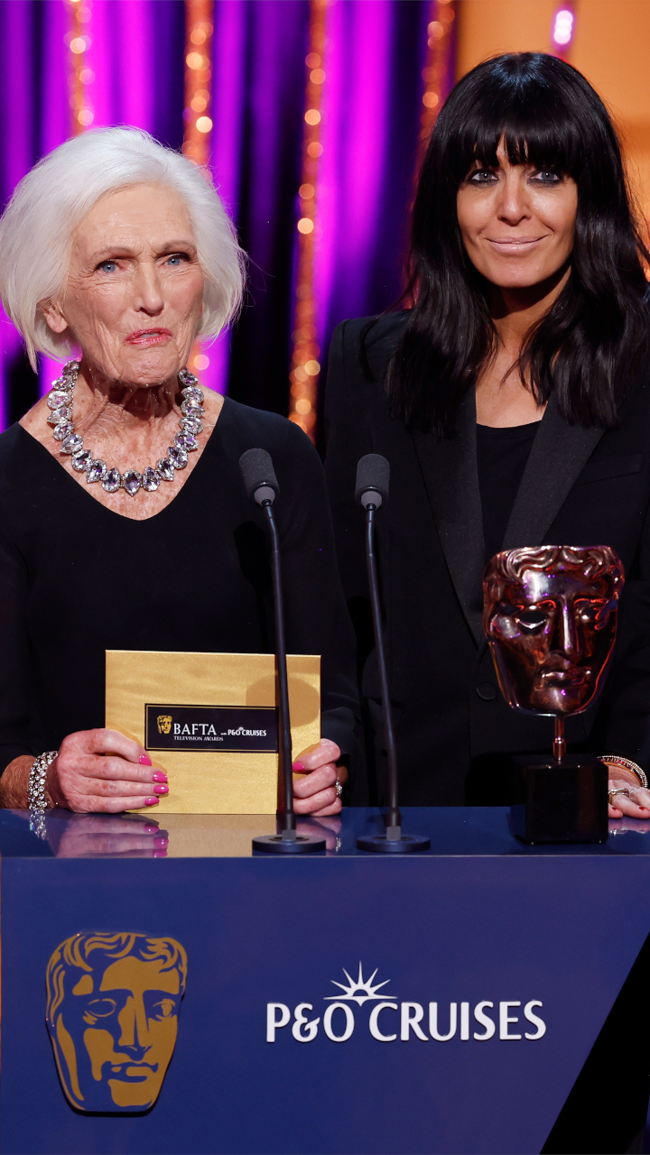 Dame Mary Berry presenting an award at the BAFTAS 2025 TV Awards alongside Claudia Winkleman