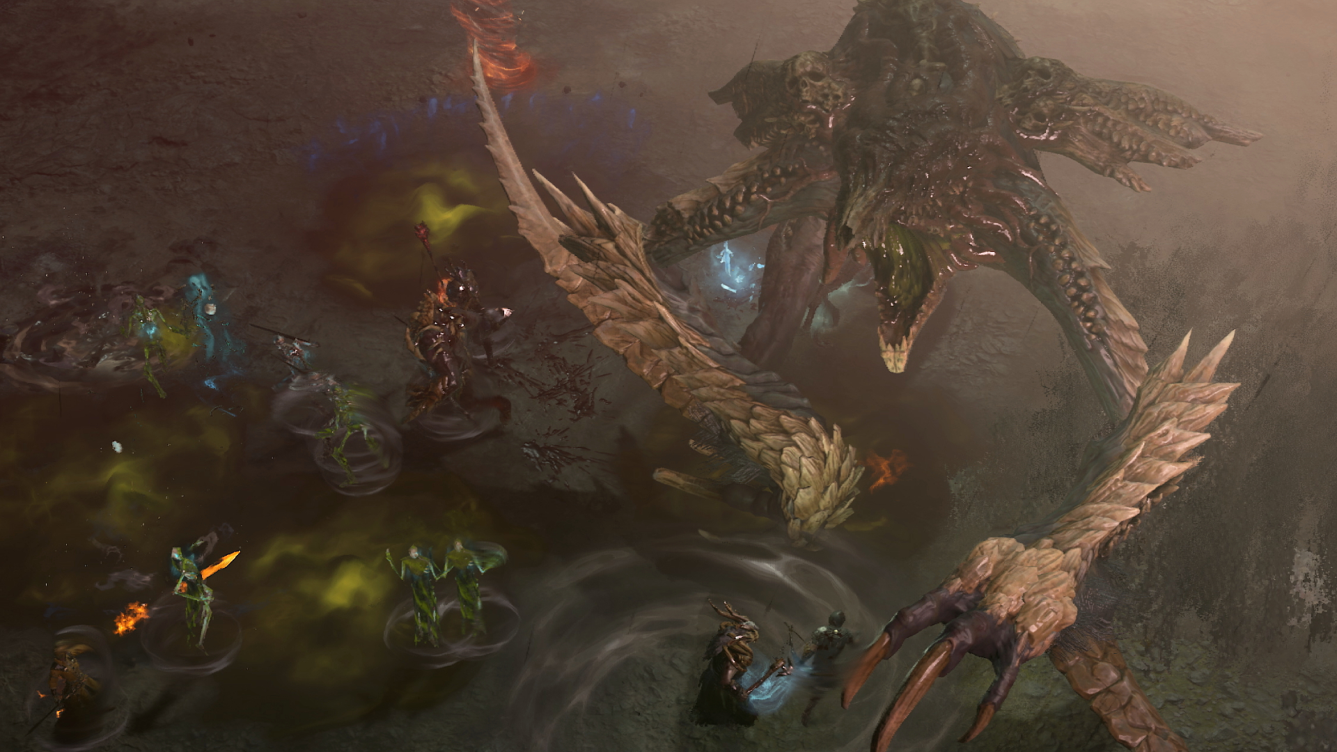 Diablo 4 beta world boss — a group of Diablo 4 players in combat with Ashava, a world boss encounter.