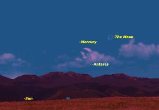 On Thursday, Dec. 22, 2011, the moon will be just to the right of Mercury.